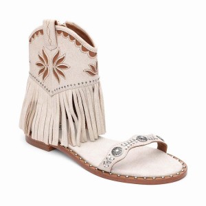 Ash Paquito Embellished Fringe Women Sandals Beige | 841389-788