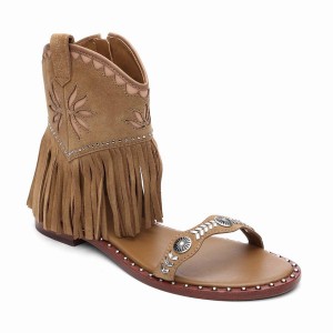 Ash Paquito Embellished Fringe Women Sandals Brown | 616361-875
