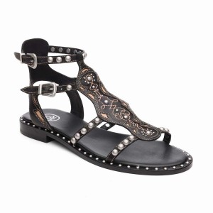 Ash Plaza Studded Flat Women Sandals Black | 012936-131