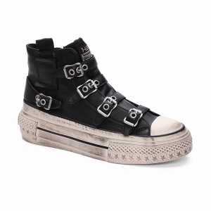Ash Rainbow Leather Buckle Hightop Women Sneakers Black | 740072-599